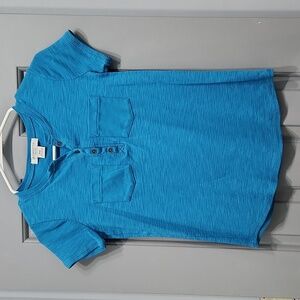 NWUT Liz Claiborne Turquoise Blue 2 pocket Henley Short Sleeve petite XS
